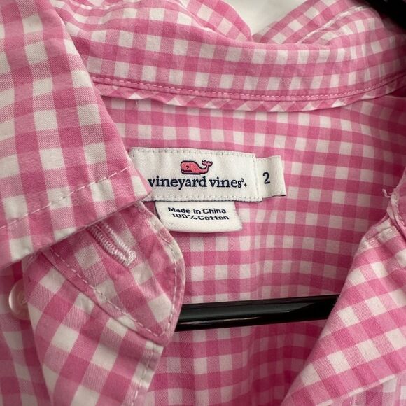 Vineyard Vines Button Down Womens Size 2 Pink White Gingham Long Sleeve Top - Picture 2 of 2